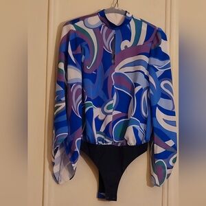Ramy Brook Colorful Pucci Print Long Sleeve Bodysuit Sz M